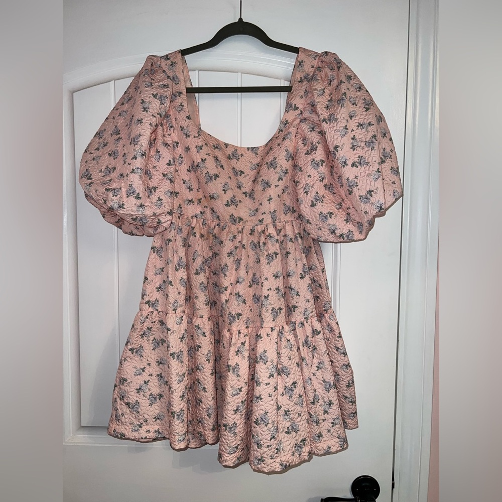 Floral Puff Sleeve Pink Dress